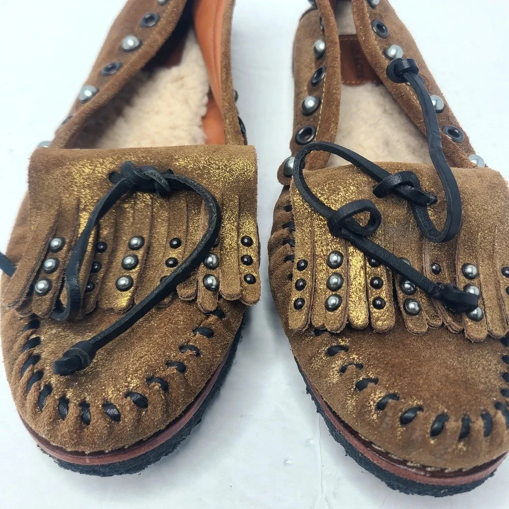 COACH Roccasin Shearling Moccasin Brown Suede Slip On Shoe 7B Embellished